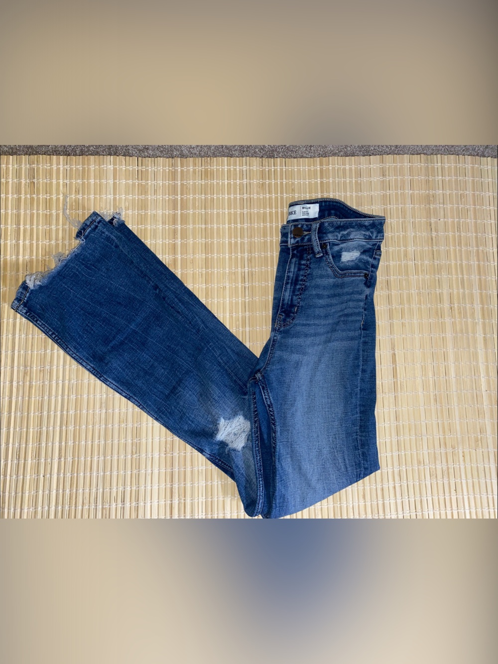 BKE Women's Dark Blue Flare Jeans with Distressed Hem